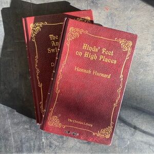 Set of 2 Red Hardcover Books with Gold Detailing